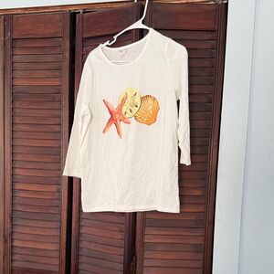 Cream Long-Sleeve women’s Beach Graphic Top